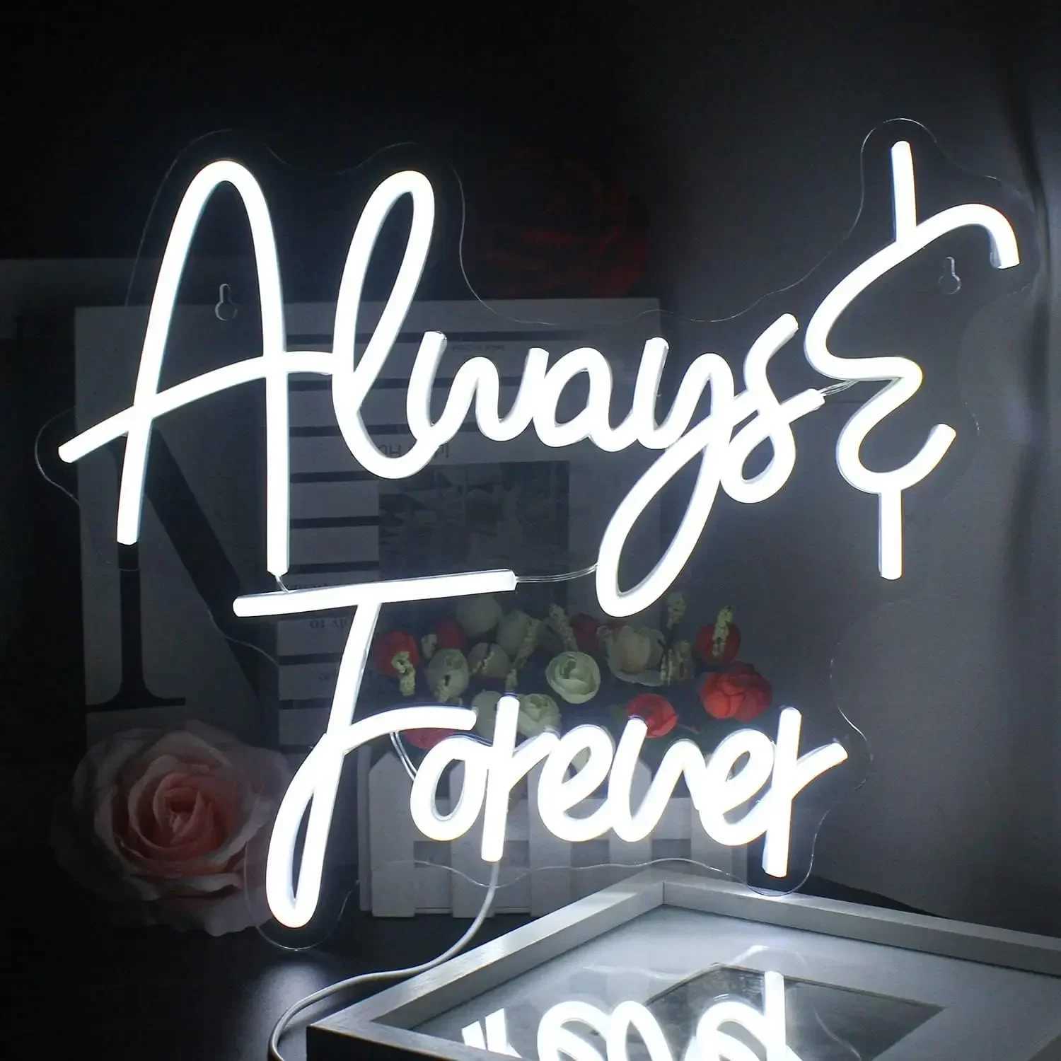 Always Forever Neon Sign LED Wall Light with USB, Dimmable for Bedroom, Wedding, Party Decor