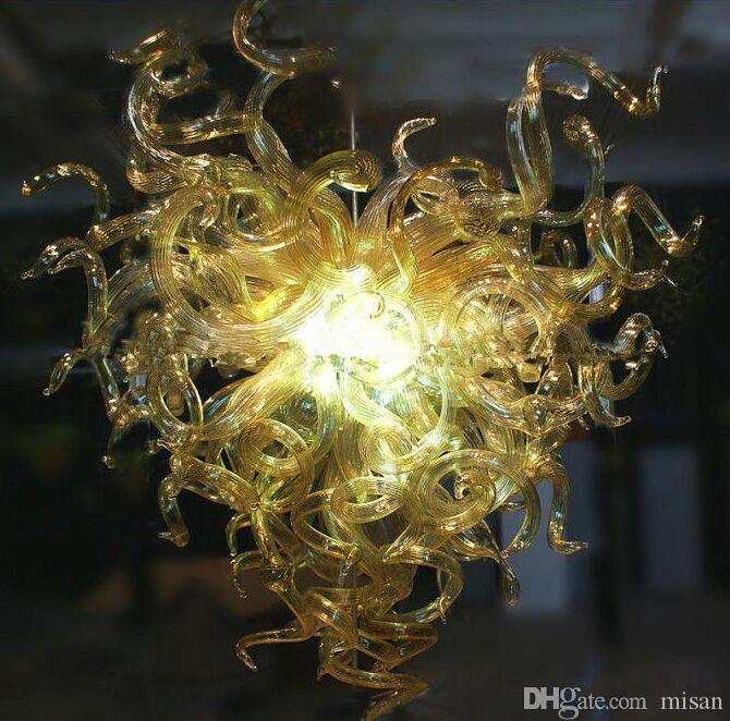 Amber heart-shaped LED chandelier with hand-blown art glass pendant lamps