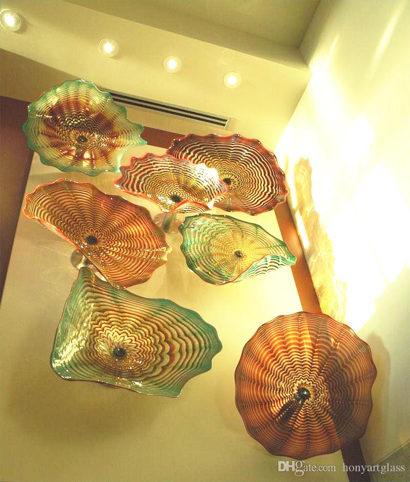 Amber Murano Glass Art 100% Hand Blown Wall Decor Flower Glass Plates House Wall Decorations Blow Art Plate