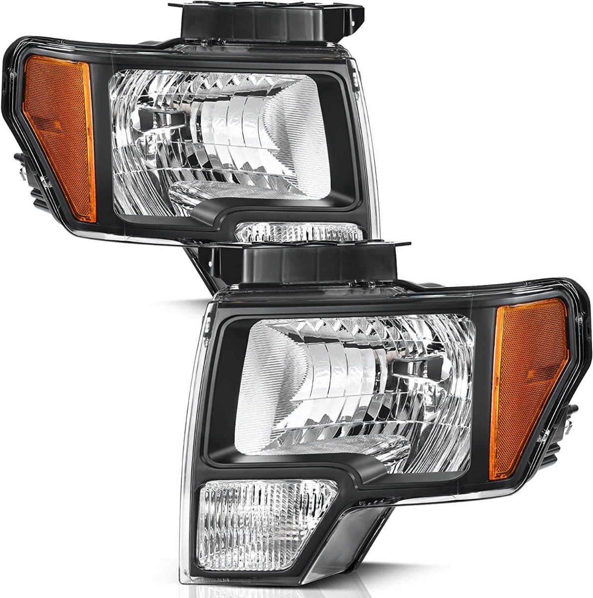 Amber reflector chrome housing replacement headlight assembly for 2009-2014 Ford F150