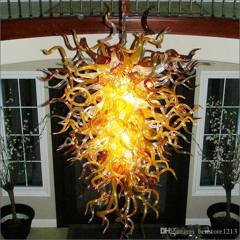 Amber-colored retro-style flush mount ceiling lights with handcrafted blown glass and LED bulbs for home decor
