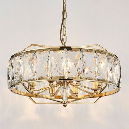 American contemporary round crystal chandelier with LED lighting for elegant home, hotel, and restaurant interiors