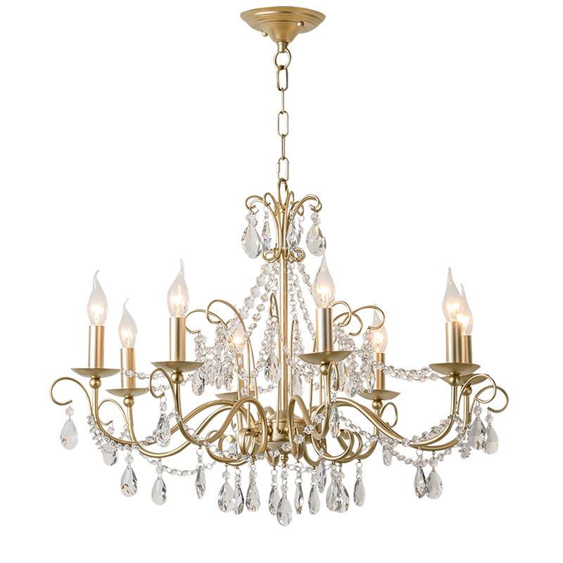 American Country Living Room Light Creative Villa Chandelier Lighting French Luxury Crystal Lamp Wrought Iron Gold Hotel Crystal Chandeliers