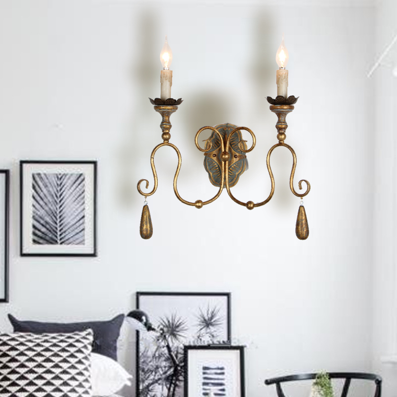 American Country Wall Lamps Living Room Aisle Retro Wrought Iron Wall Light Nostalgic French Model Wood Lamp Double Candle Sconce

Rustic wrought iron wall sconces with dual candles, featuring a nostalgic French country design in wood finish for living room decor