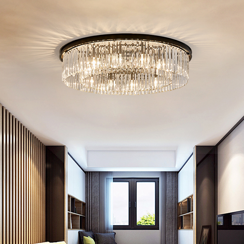 American Crystal Ceiling Lamp for Living Room and Bedroom - Modern LED Flush Mount Lighting with Nordic Iron Design