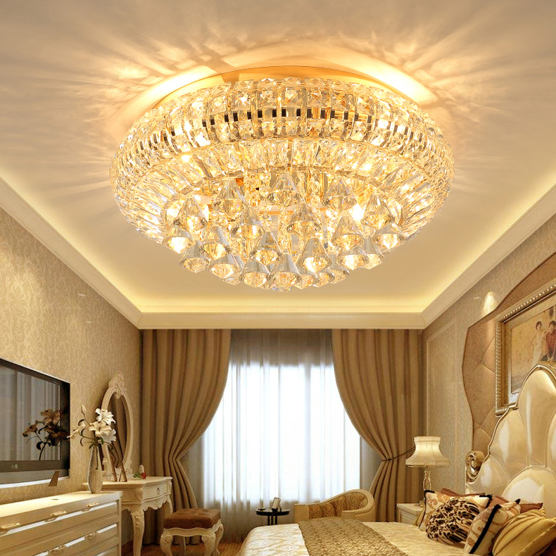 American gold crystal LED ceiling lamp, modern lighting fixture for European-style living rooms, bedrooms, halls and foyers