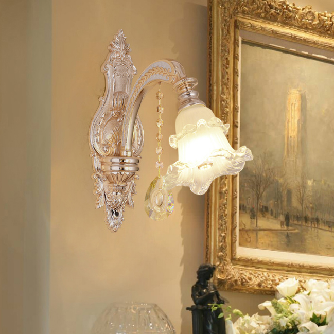 American K9 crystal LED wall lamps for home decor, dimmable in white with 1-2 lights