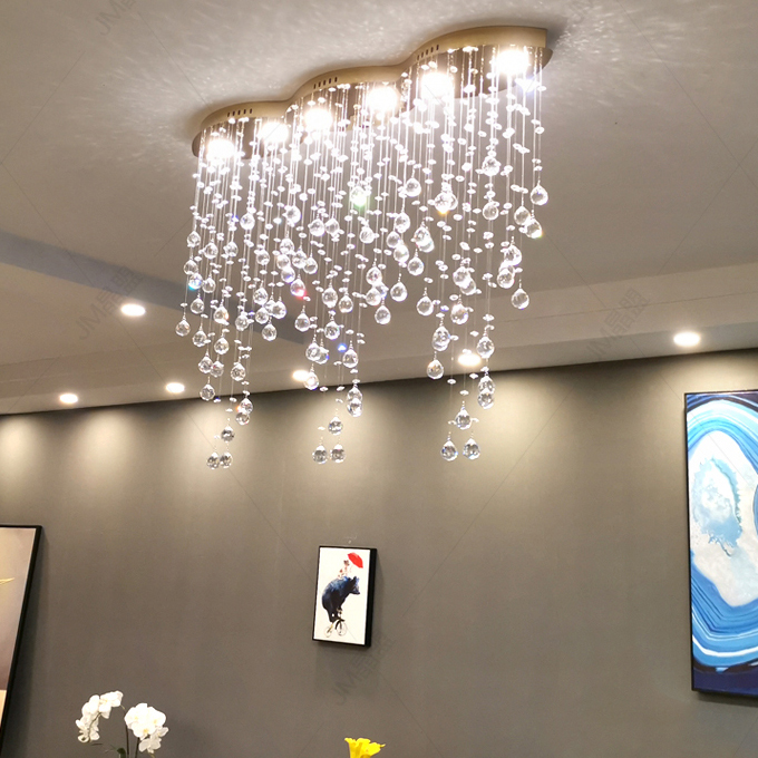 American modern crystal rectangle chandelier with dimmable LED lighting in elegant white finish, measuring 100cm in length