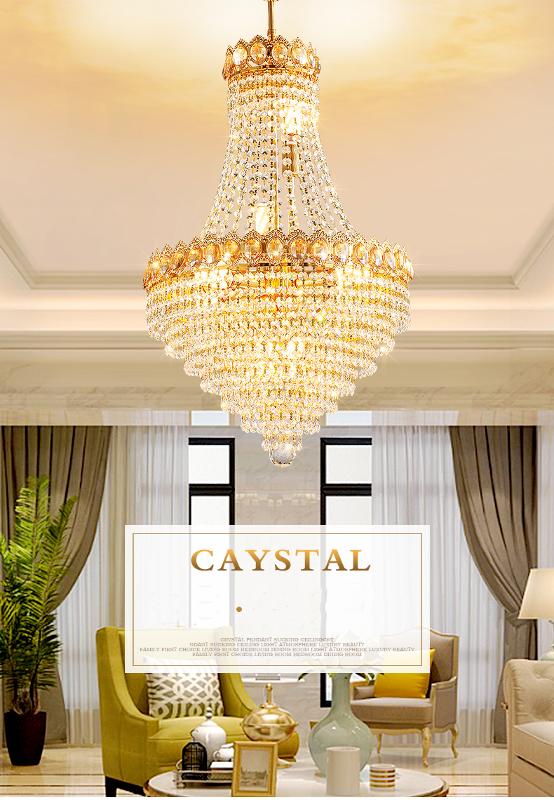 American modern LED chandeliers with golden crystal accents for elegant dining and living spaces