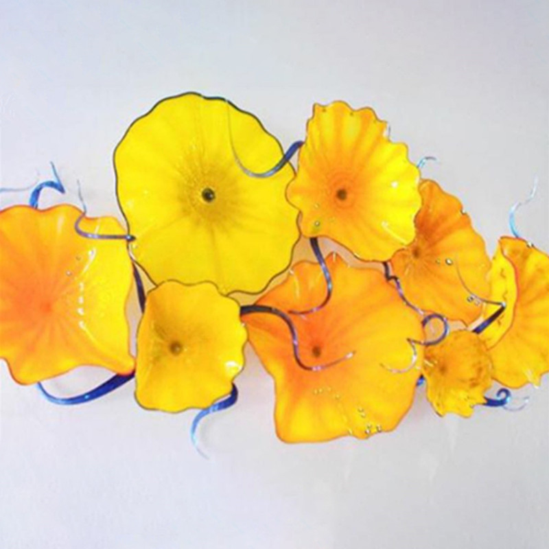 American Style Flower Plate Arts Lamps Creative Bold Yellow Hallway Elegant Hotel Decoration Murano Glass Hanging Plates