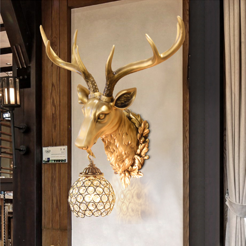 American vintage deer head wall lamp for bedroom, living room decor, hallway, staircase, or bathroom mirror lighting