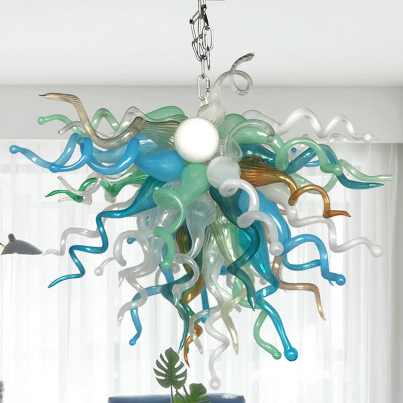 American-made pendant lamps featuring handcrafted blown glass, multi-colored LED chandelier lighting for stylish decor