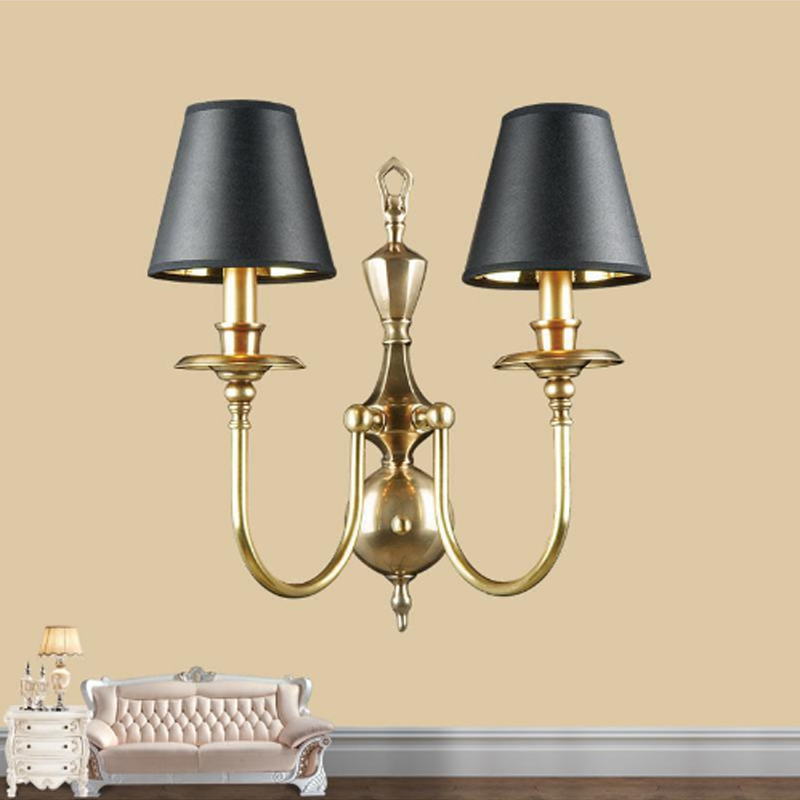 American-style bedroom bedside wall lamp, double living room background wall light, solid brass hallway lamp for European restaurants and cafes