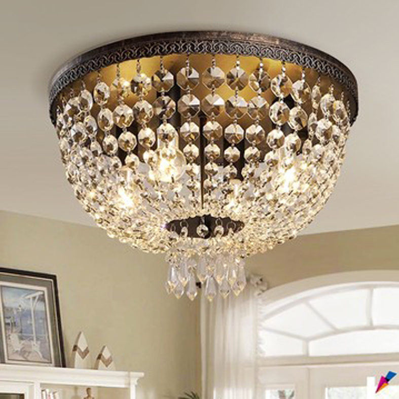 American-style vintage crystal LED ceiling lights for European-inspired home interiors, perfect for bedrooms and living rooms