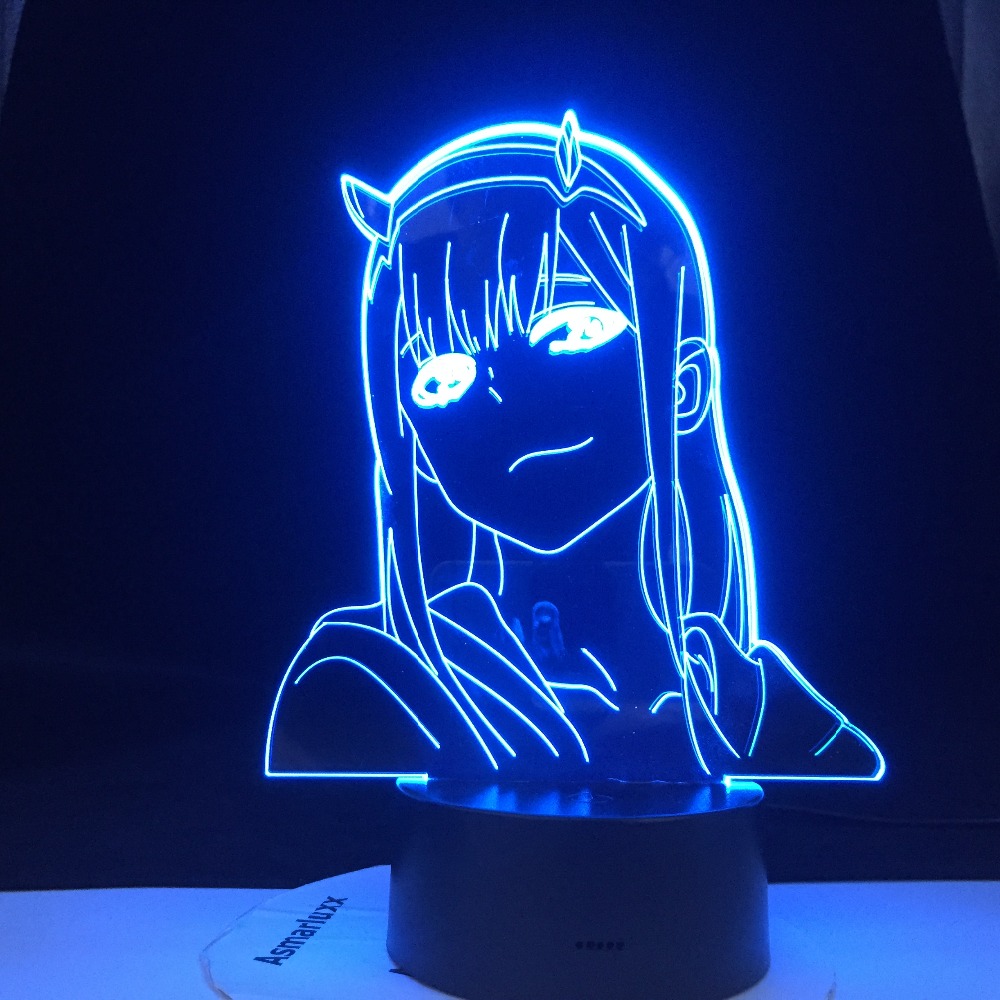 Anime 3D night light featuring Zero Two, perfect for kids' and girls' bedroom decor or as a manga-themed gift
