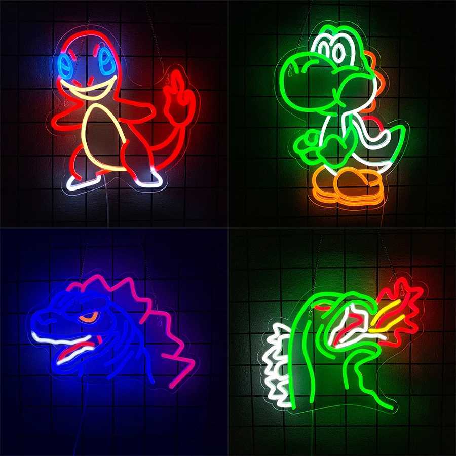 Anime dinosaur neon sign LED lights for bedroom, game room, or man cave decor, perfect as gifts for kids and boys