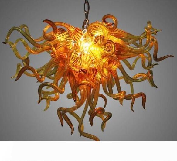 Antique amber chandelier with hand-blown glass, ideal for home, restaurant, or hotel decor, featuring small LED pendant lighting