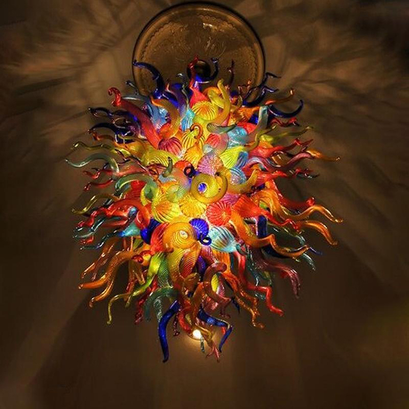 Antique Art Deco multicolored blown glass chandelier with custom LED lighting, free shipping for villas