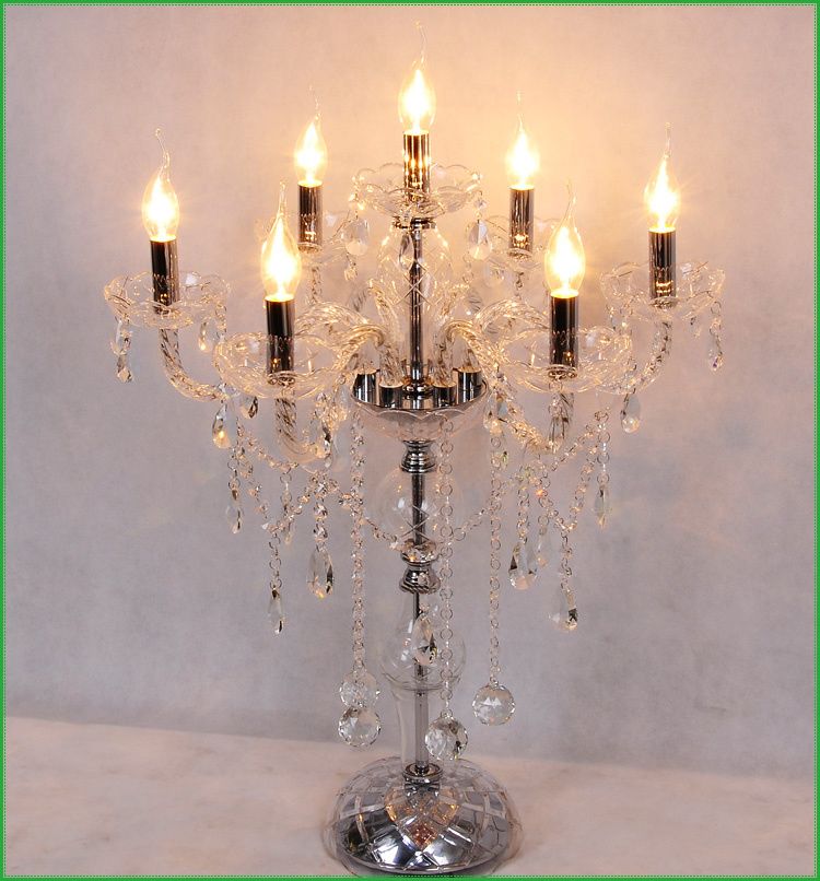 Antique crystal candelabra table lamp with modern LED lights for weddings