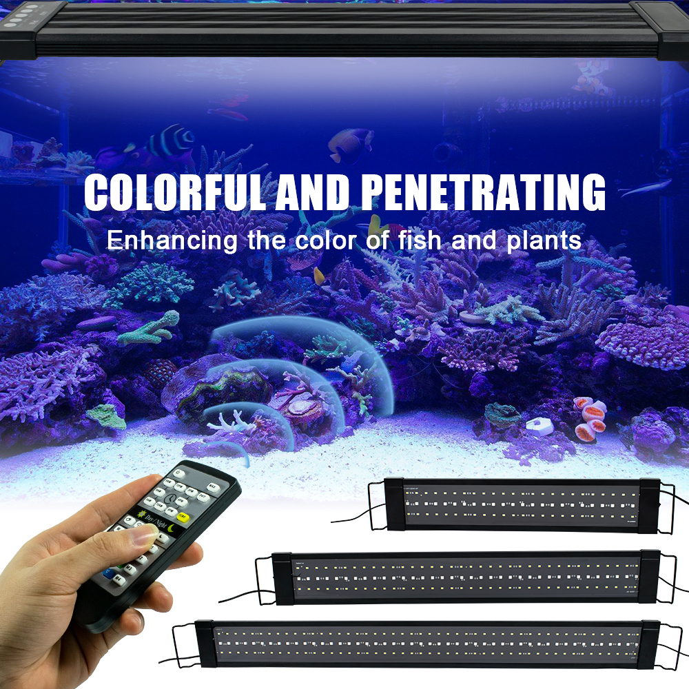 Aquarium Lights 16W 72 LED Solar Light Grass Lamp With Remote Control 19.96inch Suitable For 19.96-33.86inch Long Aquarium Black-L