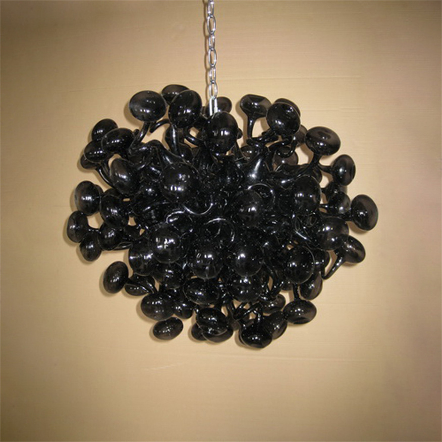 Art Deco black crystal chandelier pendant light for living room, 80x80 cm handcrafted glass LED chain lighting home decor