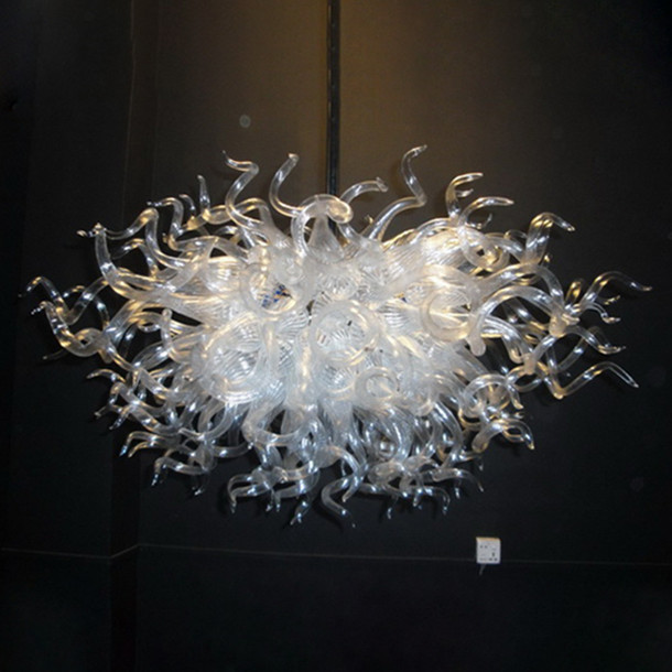 Art Deco Nordic-style transparent LED chandelier with hand-blown glass, ideal for living rooms, bedrooms, and kitchens, measuring 32x24 inches