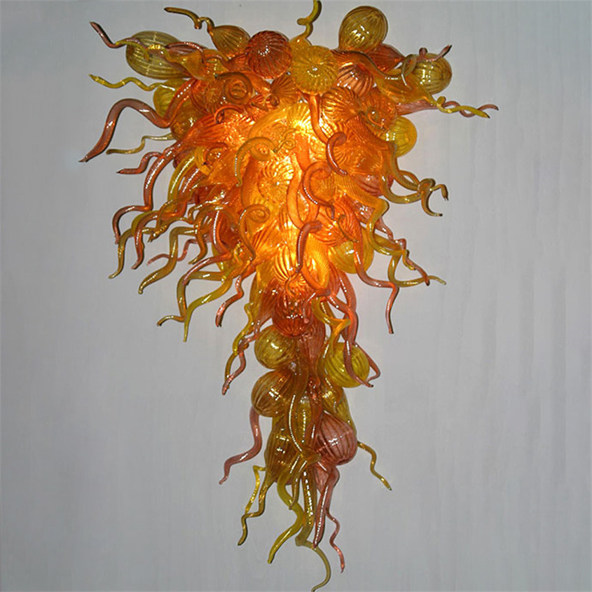 Art Deco orange pendant lamp with hand-blown glass and crystal accents for cafes, shops, and home decor in European-American style, 60x120cm