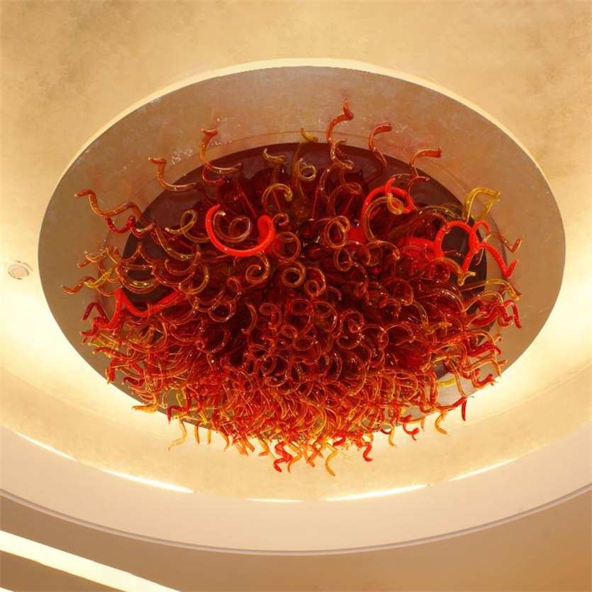 Art Deco red glass chandelier for dining rooms, home bars, and LED ceiling lighting, measuring 80x80cm