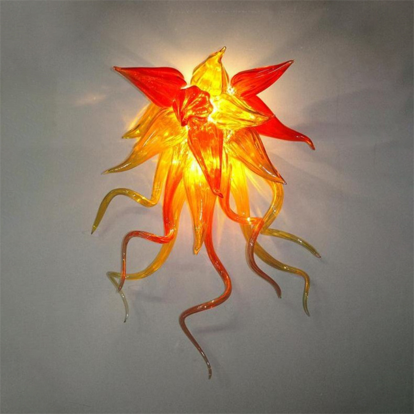 Art Deco style handmade wall lamp featuring hand-blown amber crystal, includes LED bulbs, ideal for bedroom night lighting, dimensions 30x50cm