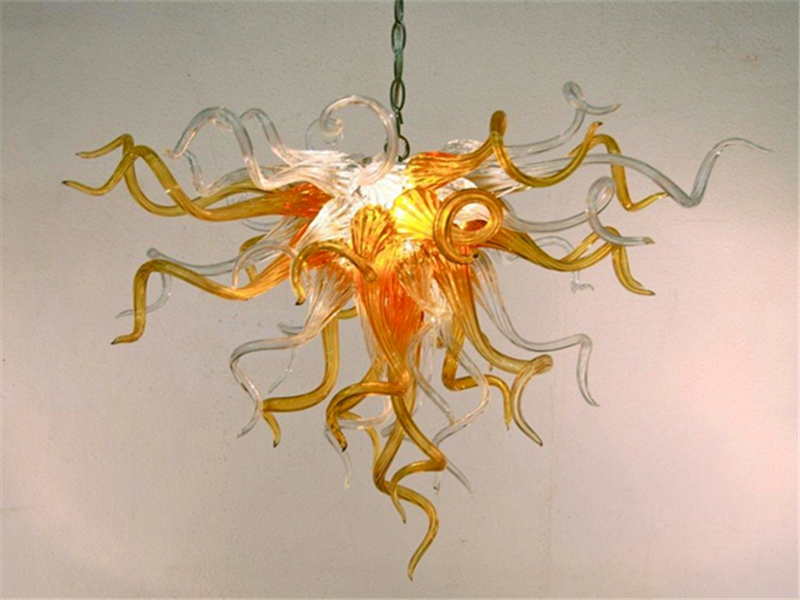Art Deco style modern glass chandelier with LED bulbs and decorative chain suspension