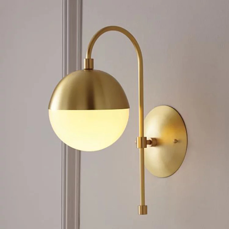 Art Deco-inspired copper wall lamp with glass ball design, perfect for modern bathrooms, bedrooms, or bedside lighting