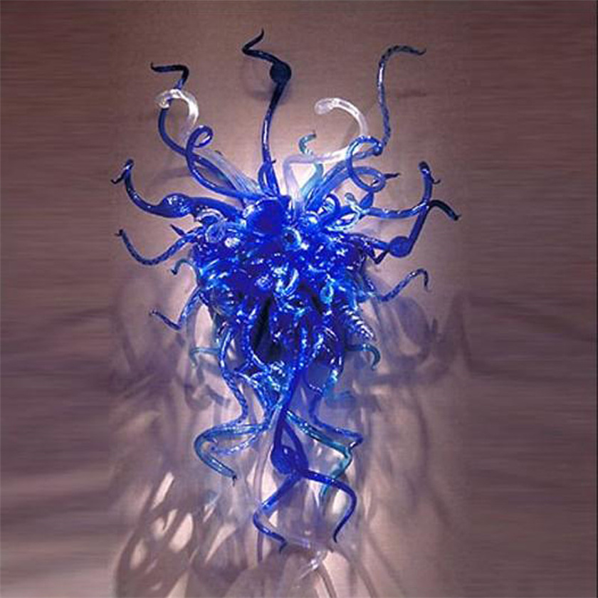 Art Deco-inspired Nordic crystal blue lamps, handcrafted with mouth-blown glass for elegant living room wall decor, measuring 24x32 inches