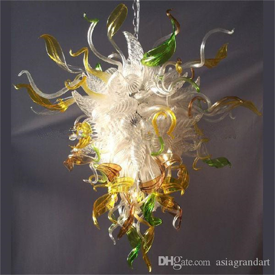 Artistic contemporary LED chandelier with handcrafted glass pendants for living and dining spaces
