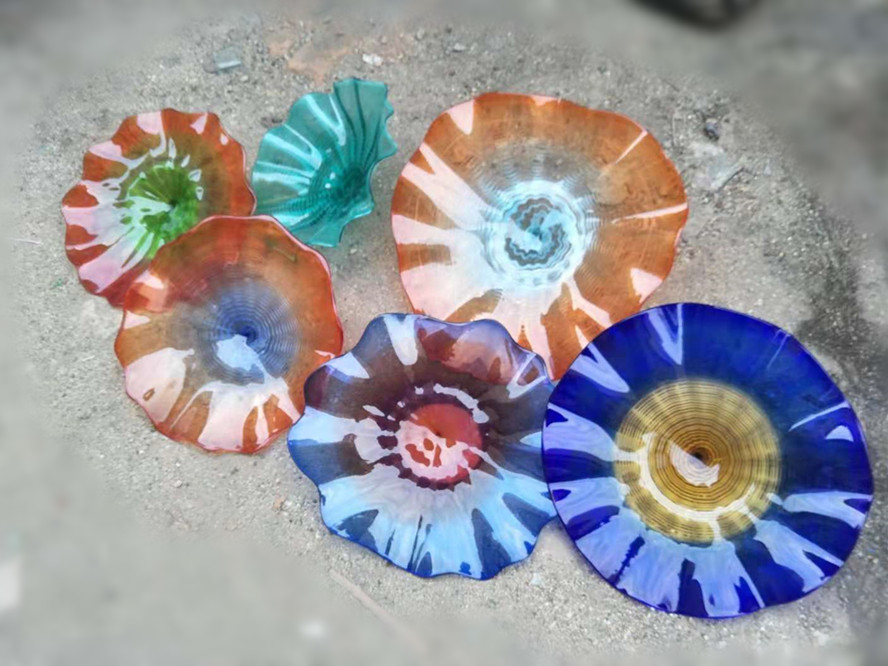 Artistic Decor Plates, Murano Glass Handcrafted Floral Wall Lamps