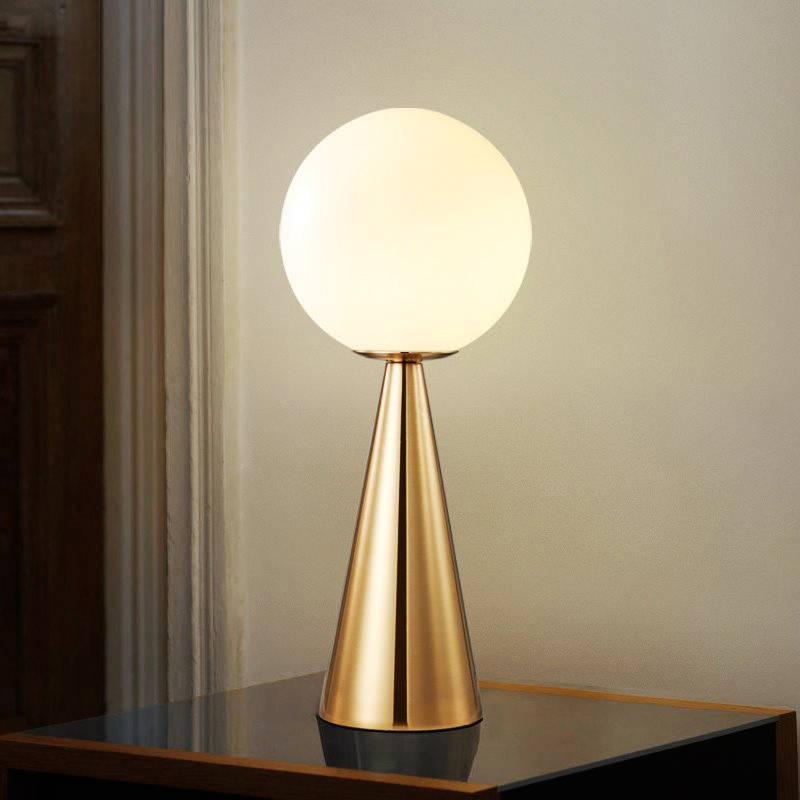 Artistic glass ball table lamps with gold cone design for stylish home, living room, bedroom, or hotel decor lighting