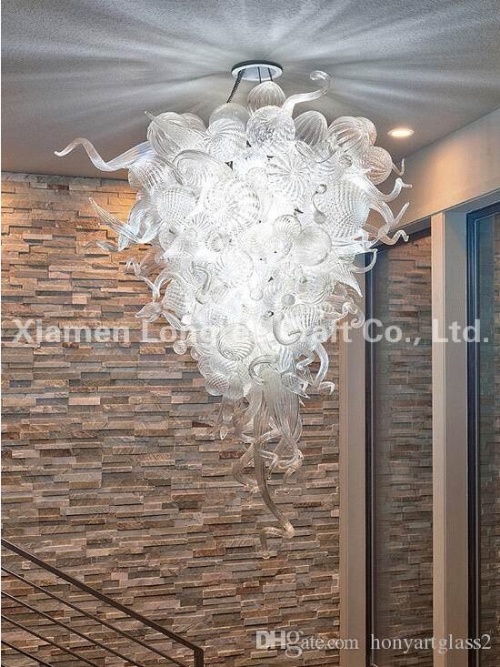 Artistic handcrafted clear glass chandelier lamp with crystal LED lights for modern ceiling decor and weddings