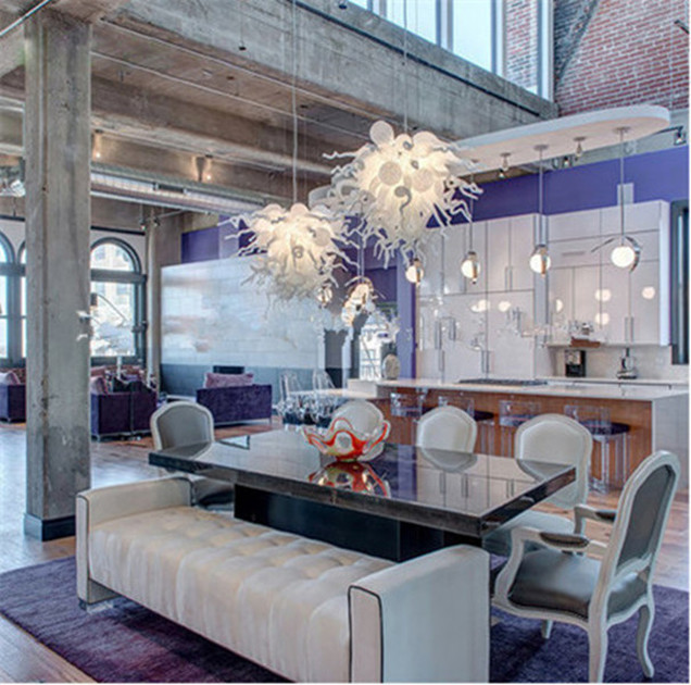 Artistic handcrafted glass chandeliers with LED pendant lighting for home and hotel decoration