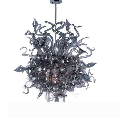 Artistic Handcrafted Grey Blown Glass Chandelier with Top Design for Hotel Lighting, AC 110V-240V