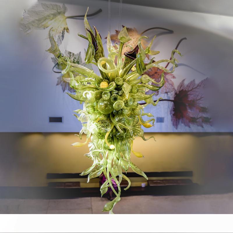 Artistic large hand-blown glass foliage chandelier for hotel entrances and reception areas