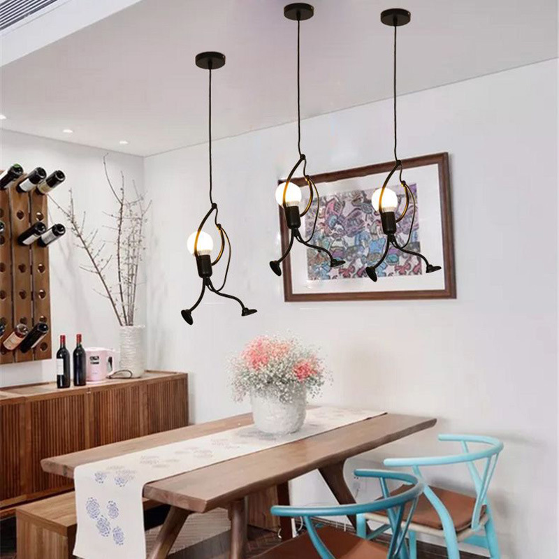 Artistic Robot Villain Hanging Light with Minimalist Iron Design and Playful Appeal