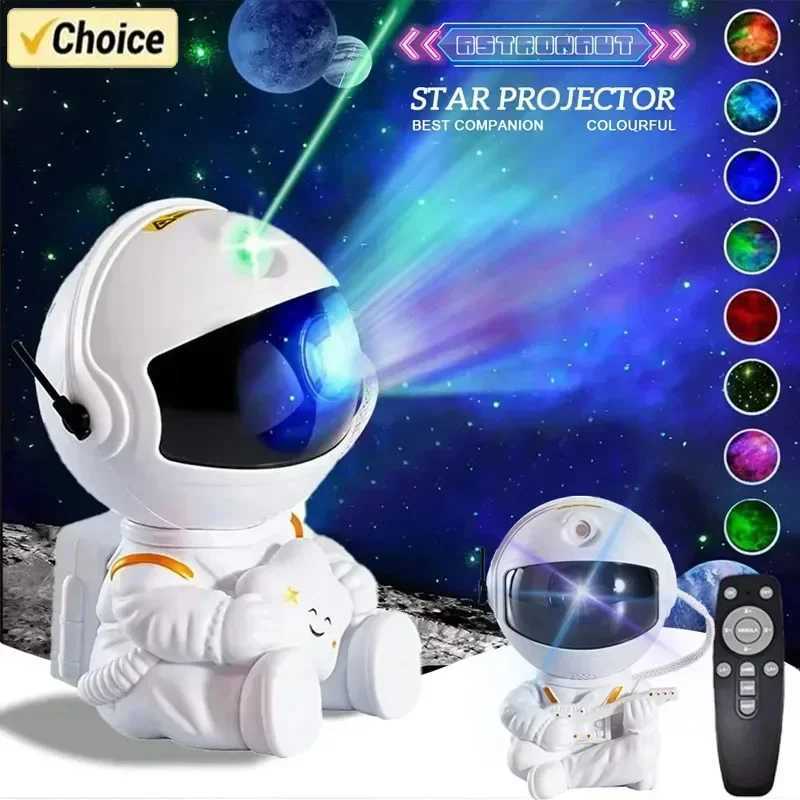 Astronaut-themed galaxy projector creates a starry nebula display with LED lights for bedroom decor or kids' gifts