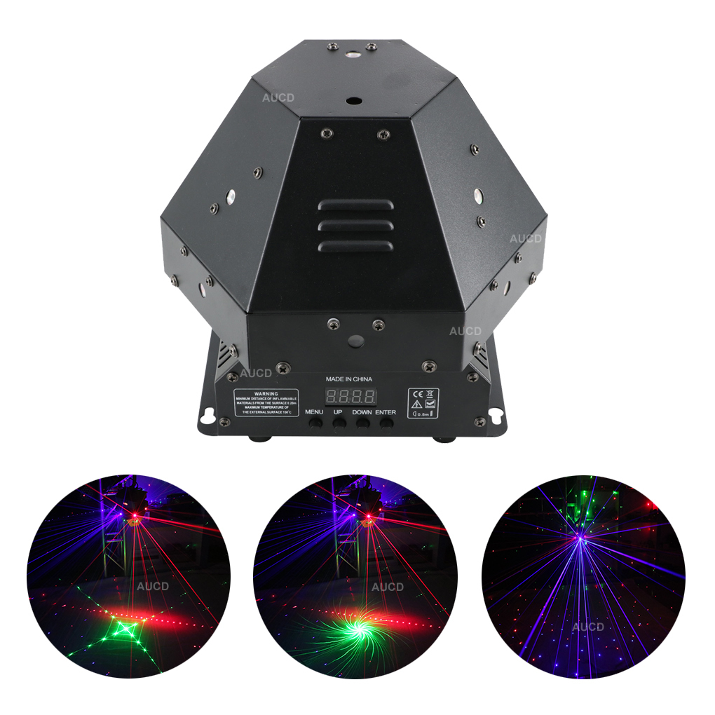 AUCD 360-degree 11-lens RGB rotating laser moving head with beam gobos for professional DMX stage lighting in bars, parties, and disco shows