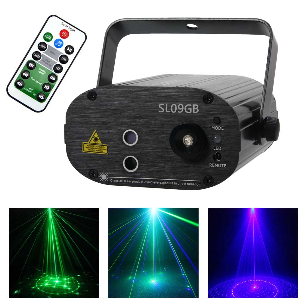 AUCD 9 Patterns GB Green Blue Laser Light 3W LED Effect Mini Projector Stage Lighting for DJ Disco Party Show System Club SL09GB