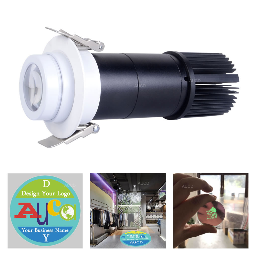 AUCD Customization Design 37mm/1.46inch Gobo Card & 20W Celling Embedded Static LED Advertising Lights for KTV DJ Party show HD Zoom Logo AD project