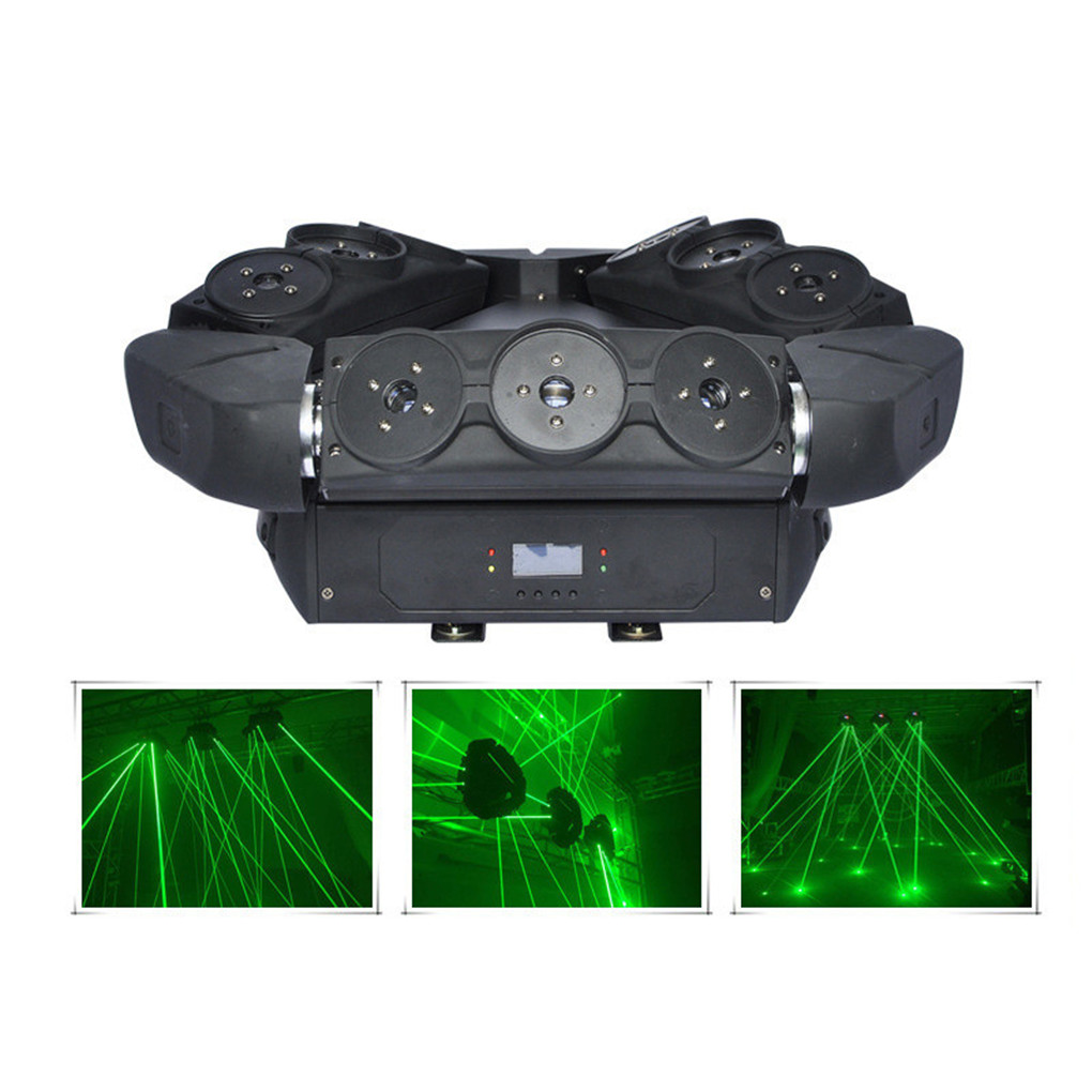 AUCD KTV 9-hole eye green moving head spider beam laser light with DMX master-slave control for DJ parties, club shows, and dance music