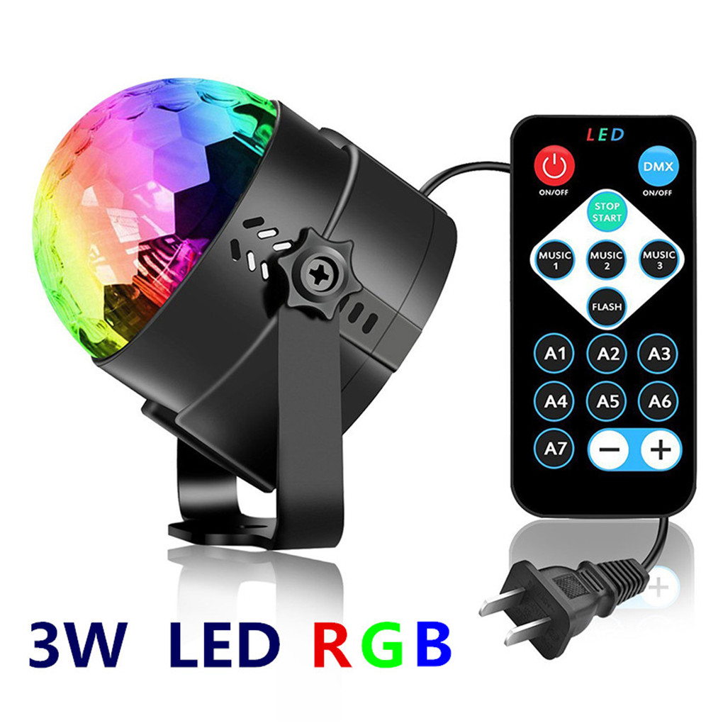 AUCD LED 3W RGB Magic Crystal Ball Effect Lights Sound Controller Laser Rotating Mini Portable Projector Lamp Music KTV Disco DJ Party Stage Lightin