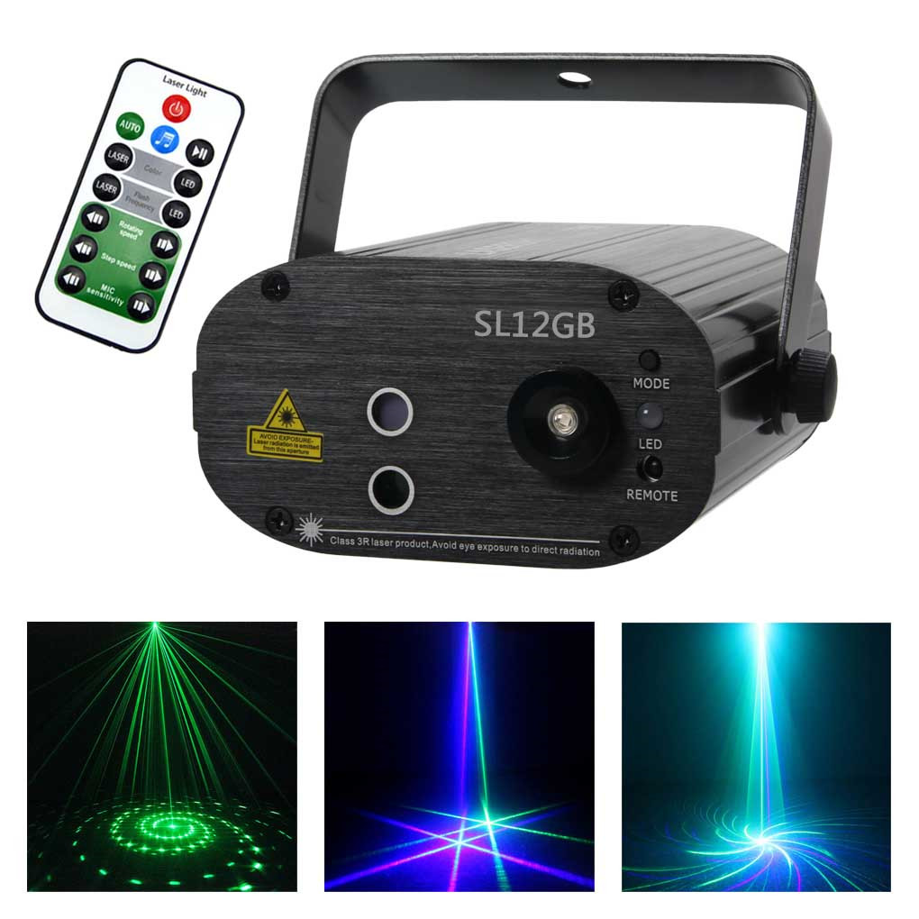 AUCD Mini Portable 3W 12 GB Green Blue Laser Effect Projector LED Light DJ Party Show Club Stage Lighting SL12GB