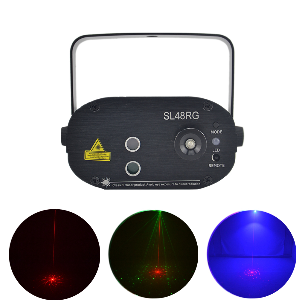 AUCD Mini Red Green RG 48 Gobos Laser Effect Light Projector Remote 3W Blue LED Wedding DJ Party Show Home Stage Lighting SL48RG