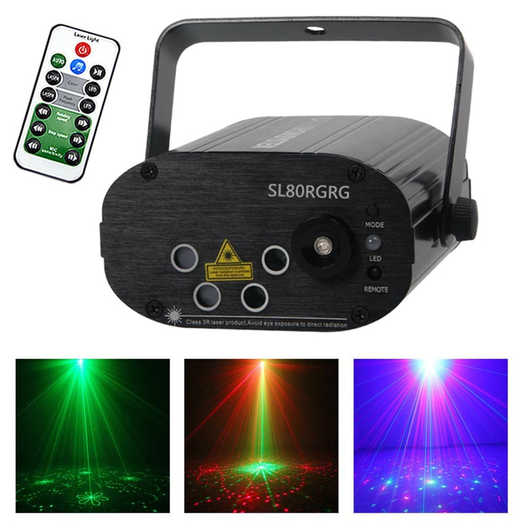 AUCD Mini Remote 5 Lens 80 Patterns featuring Red Green Laser and Blue LED for DJ Stage Lighting, Home Christmas Party Shows, and Projector Effects SL80RGRG