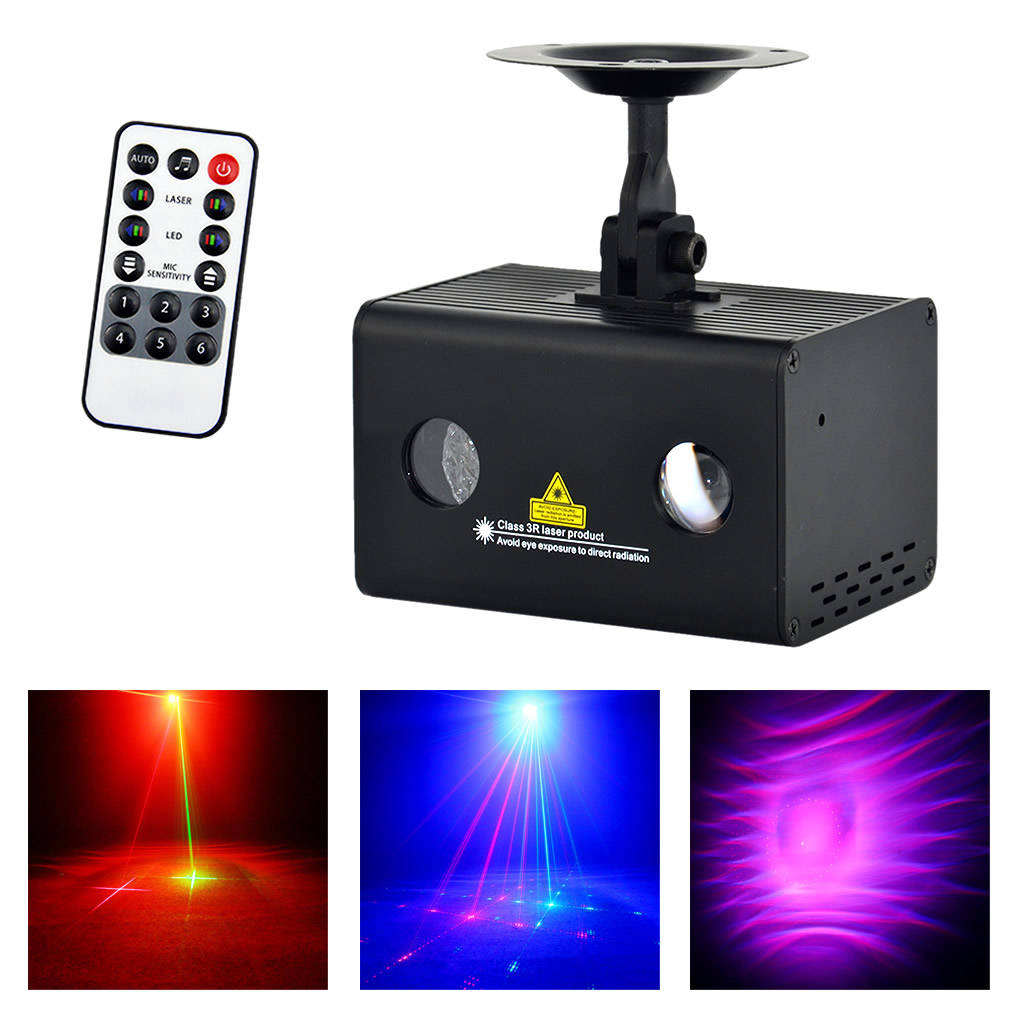 AUCD Mini Remote 8 Patterns RG Laser & Aurora Water Galaxy RGB LED Mix Projector Lights Home Party DJ Show Stage Lighting LL-08RG